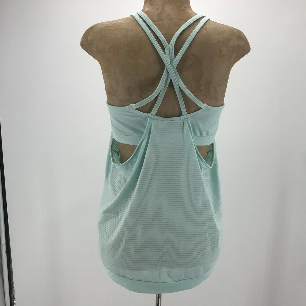 Athleta Tank Womens Medium Light Blue Attached Bra Criss Cross Sleeveless - Picture 5 of 13